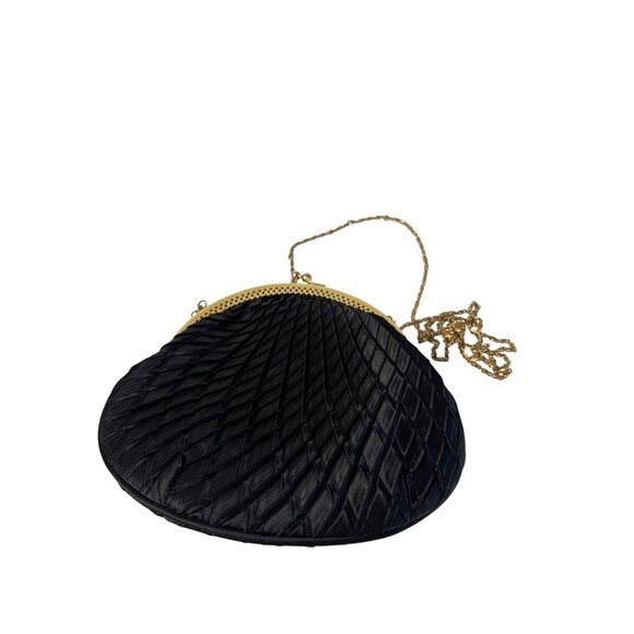 Vintage Y2K 90s Claire's Black Satin Quilted Round Evening Clutch Bag Goldtone C - Picture 2 of 6